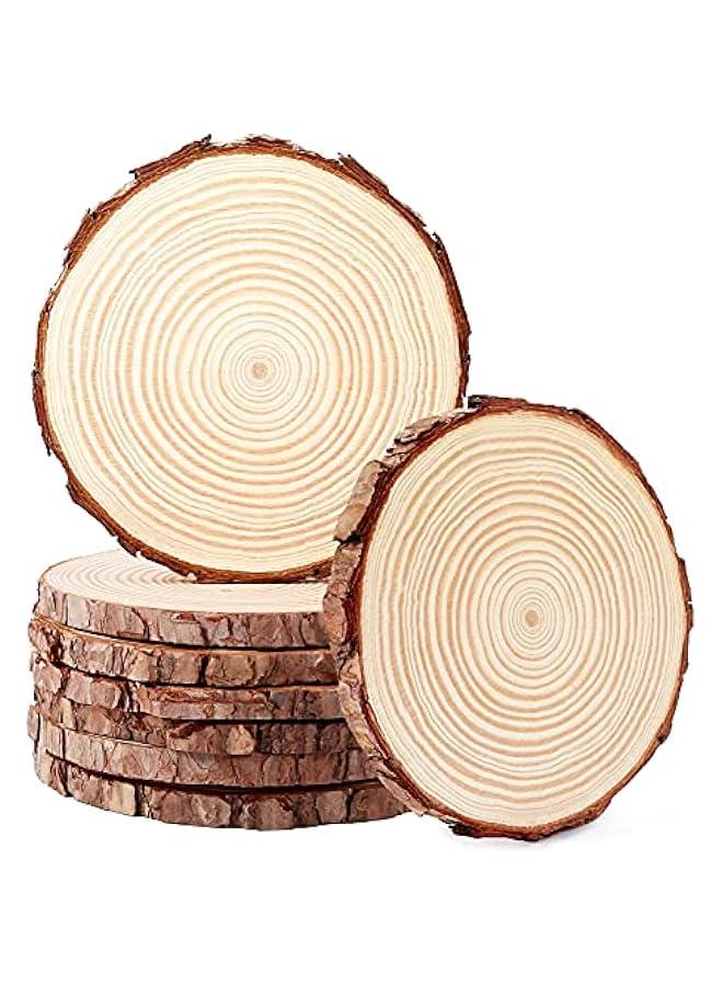 Arabest 8Pcs 6-6.3 Inch Wood Slices, Unfinished Natural Craft Wooden Circles Tree Slice for DIY Arts and Craft Natural Wedding Holidays Ornaments - Image 1