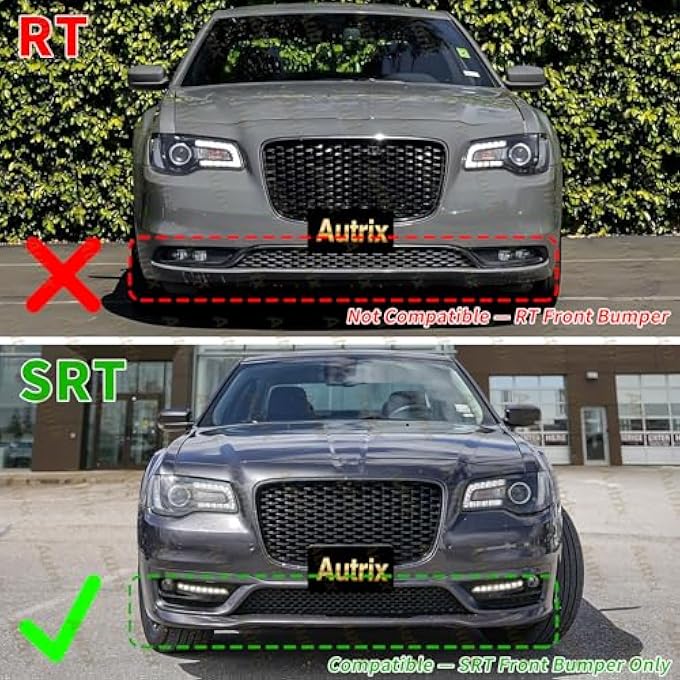 Autrix Front Bumper Lip Splitter for 20152023 Chrysler 300C 300S with SRT Style Bumpers, Front Splitter SRT Style 3PCS Chin Spoiler Sport Appearance Kit Matte Black - Image 4