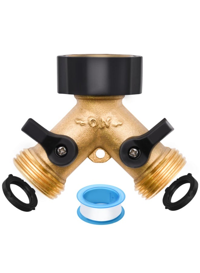 jaexest 1/2/4 Pack Hose Splitter, 2 Way Heavy Duty Brass Garden Hose Splitter, for 3/4" Hose Connector, Brass Garden Hose Manifold with Rubber Washers & Tapes(1 pack 2 way) - Image 1