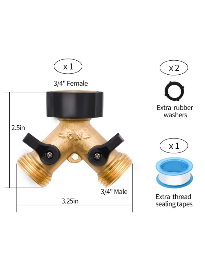 jaexest 1/2/4 Pack Hose Splitter, 2 Way Heavy Duty Brass Garden Hose Splitter, for 3/4" Hose Connector, Brass Garden Hose Manifold with Rubber Washers & Tapes(1 pack 2 way) - Image 4