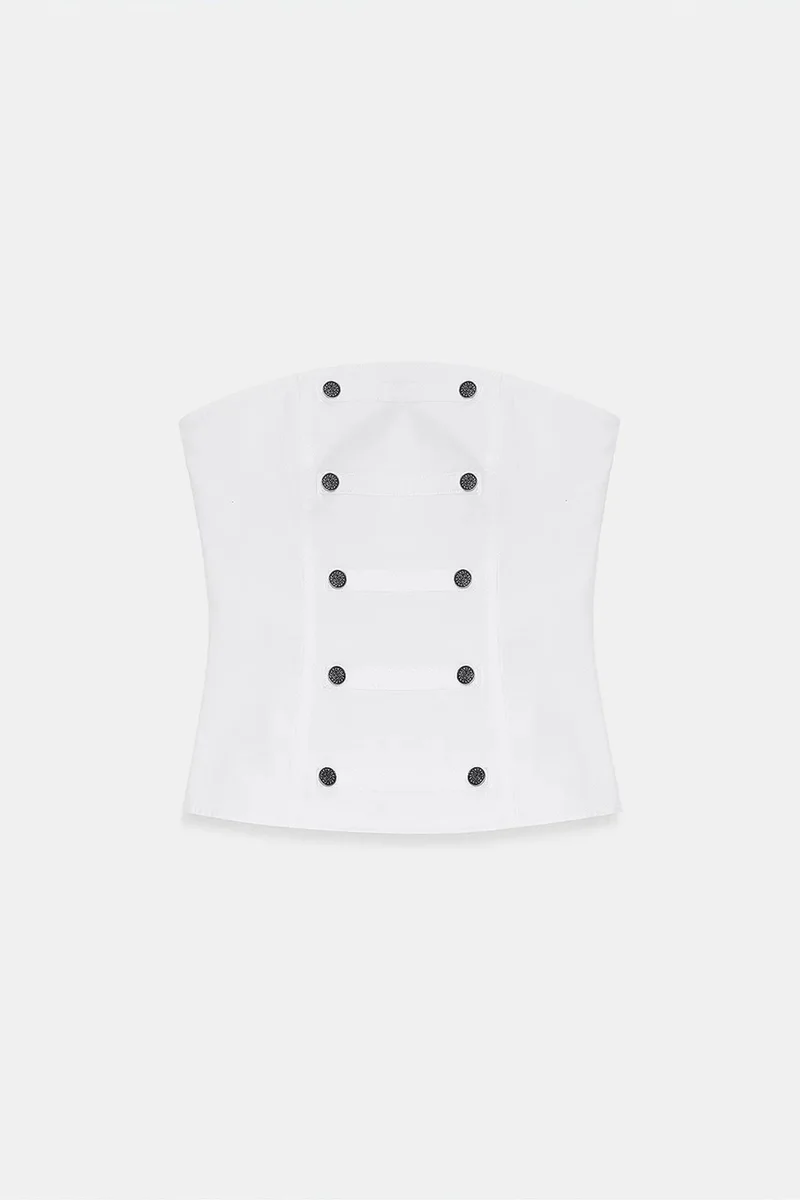 Dilvin White DILVIN Strapless Cotton Poplin Corset Blouse for Women | Best Price UAE