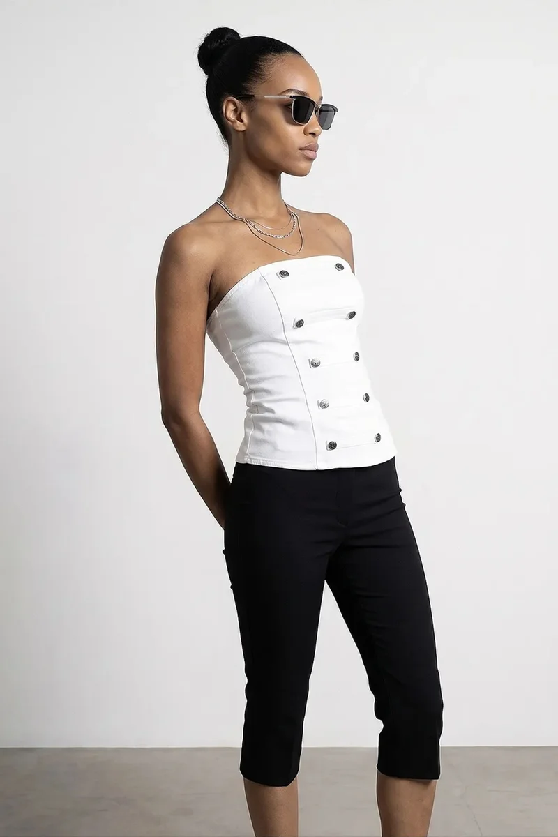 DILVIN Strapless Cotton Poplin Corset Blouse