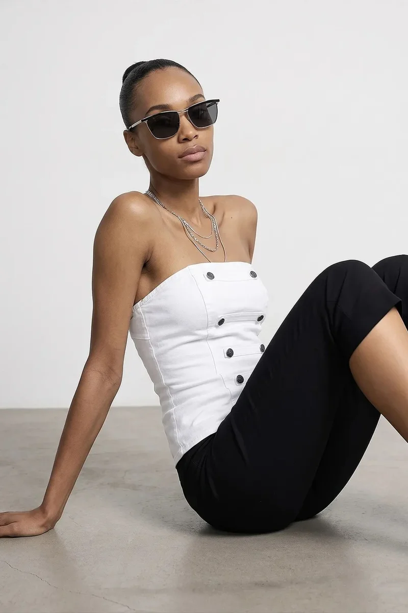Dilvin White DILVIN Strapless Cotton Poplin Corset Blouse for Women | Best Price UAE