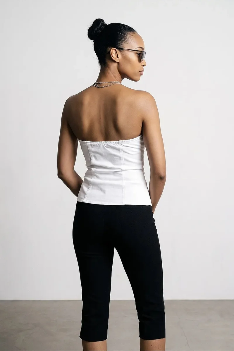 Dilvin White DILVIN Strapless Cotton Poplin Corset Blouse for Women | Best Price UAE