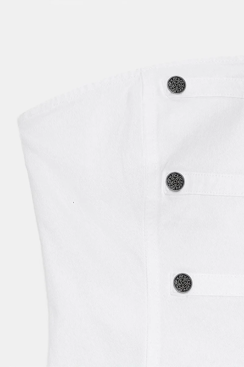 Dilvin White DILVIN Strapless Cotton Poplin Corset Blouse for Women | Best Price UAE