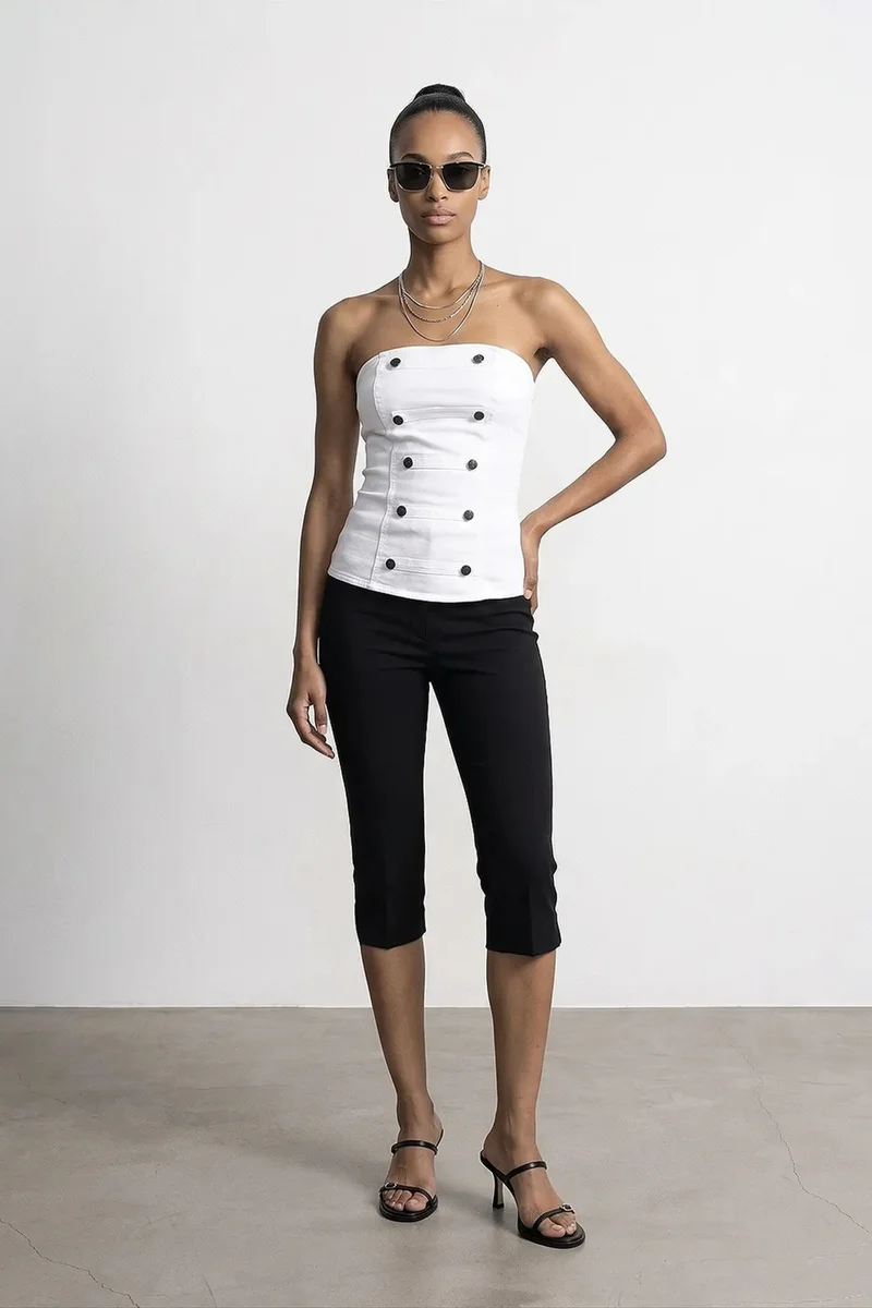 Dilvin White DILVIN Strapless Cotton Poplin Corset Blouse for Women | Best Price UAE