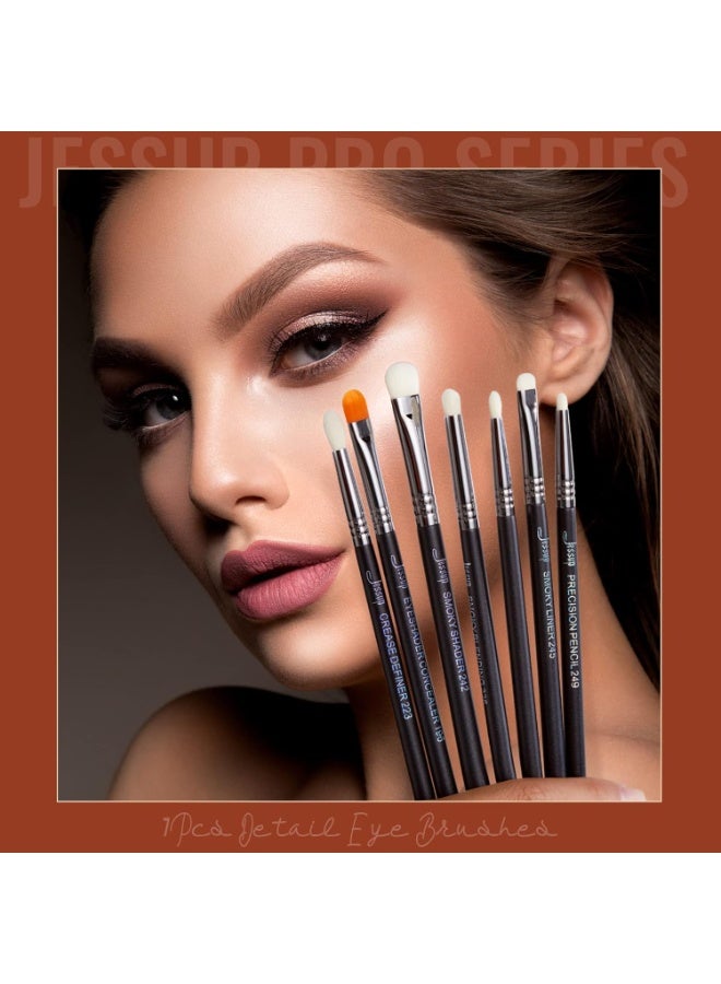 Jessup Brushes Eyeshadow Brush Set 7Pcs Eye Shadow Professional Makeup Brushes Set Premium Make Up Smoky Blending Shader Precision Crease Definer Black Silver T334 - Image 2
