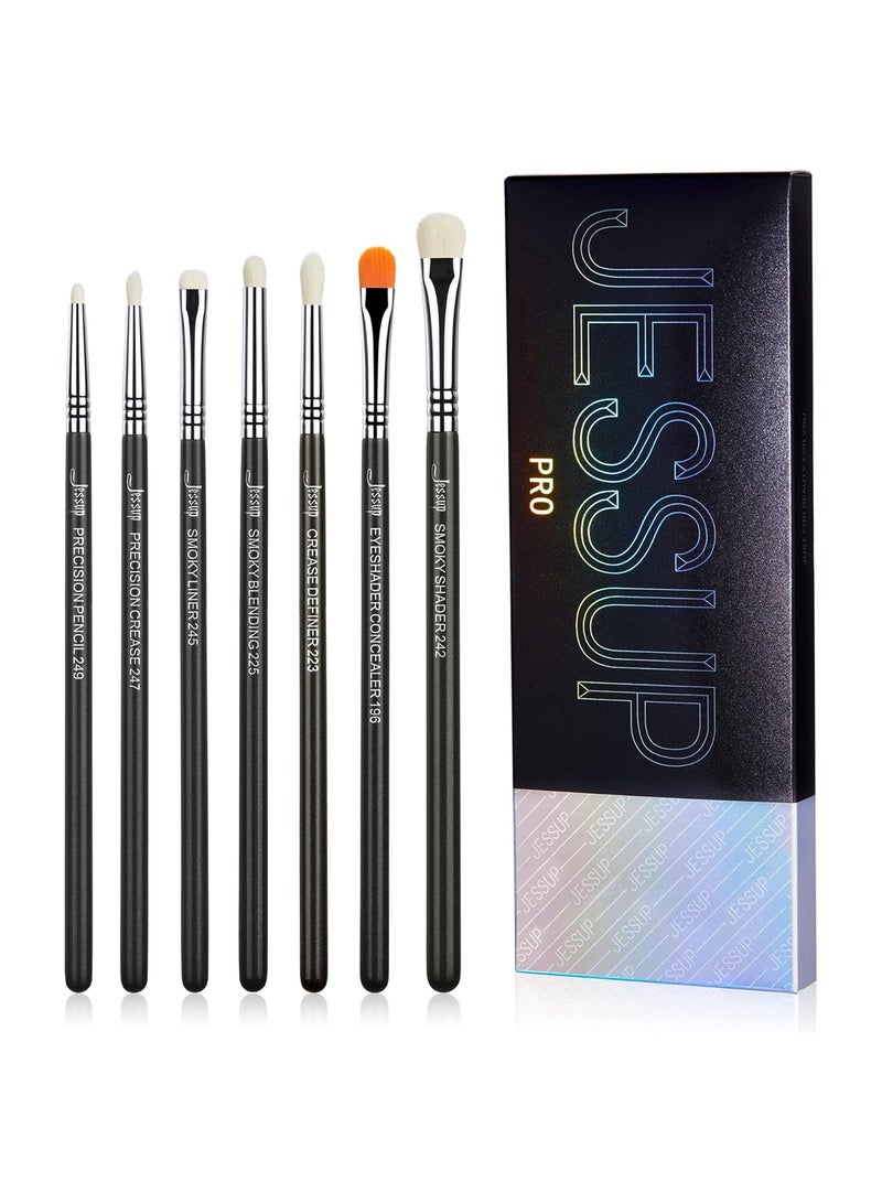 Jessup Brushes Eyeshadow Brush Set 7Pcs Eye Shadow Professional Makeup Brushes Set Premium Make Up Smoky Blending Shader Precision Crease Definer Black Silver T334 - Image 1