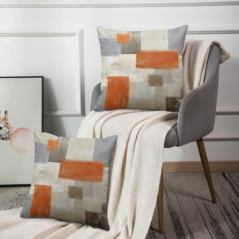 Emvency Set of 2 Orange Beige and Grey Throw Pillow Covers Modern Abstract Painting Decorative Pillow Cases Home Decor Standard Square 18x18 Inches Pillowcases - Image 5