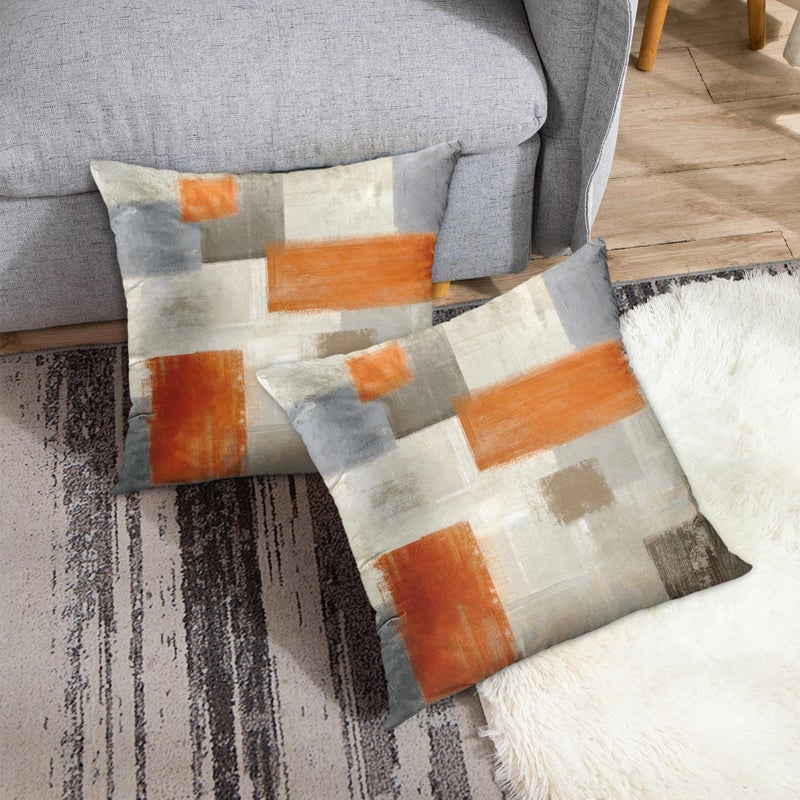 Emvency Set of 2 Orange Beige and Grey Throw Pillow Covers Modern Abstract Painting Decorative Pillow Cases Home Decor Standard Square 18x18 Inches Pillowcases - Image 4