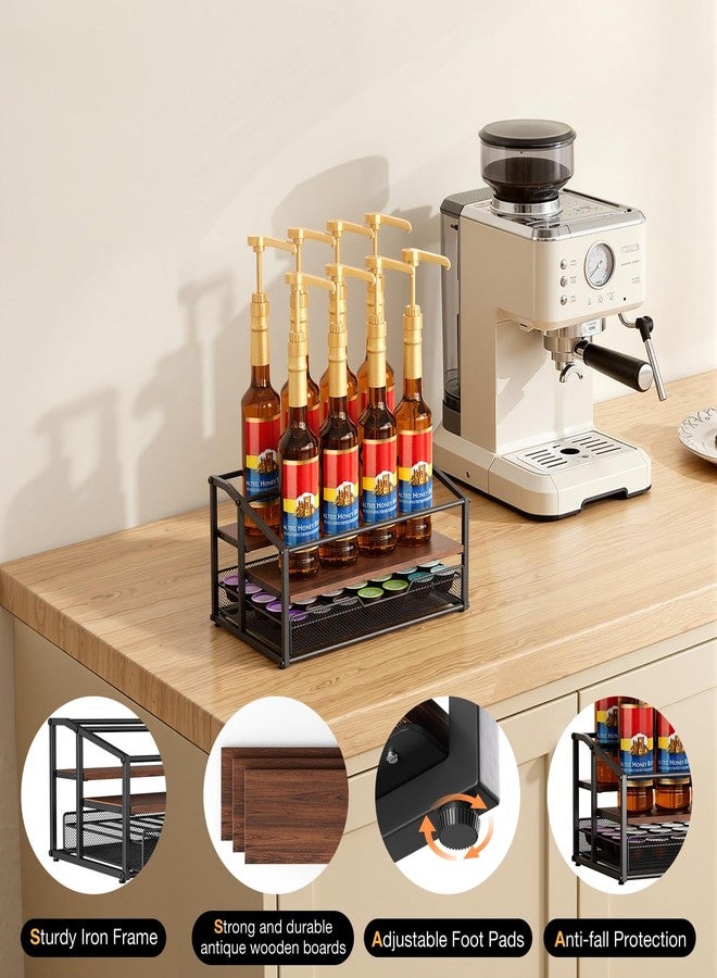 kimilus Coffee Syrup Rack Organizer, 3-Tier 8 Bottle Syrup Rack with 35 K Cup Drawer for Coffee Bar, Countertop Bottle Holder Stand for Dressing for Kitchen Cafe Station - Image 5