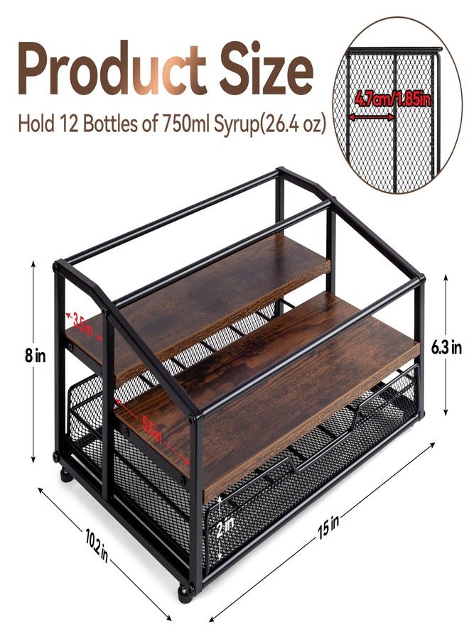kimilus Coffee Syrup Rack Organizer, 3-Tier 8 Bottle Syrup Rack with 35 K Cup Drawer for Coffee Bar, Countertop Bottle Holder Stand for Dressing for Kitchen Cafe Station - Image 3