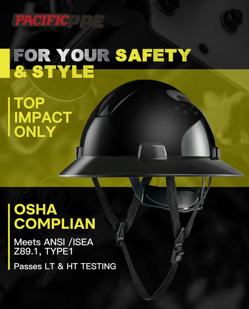 PACIFIC PPE خوذة صلبة كاملة الحواف من PACIFIC PPE، معتمدة من OSHA لسلامة البناء وفقًا لمعيار ANSI Z89، نظام تعليق قابل للتعديل بـ 4 نقاط، الفئة E و G و C، سوداء - Image 2