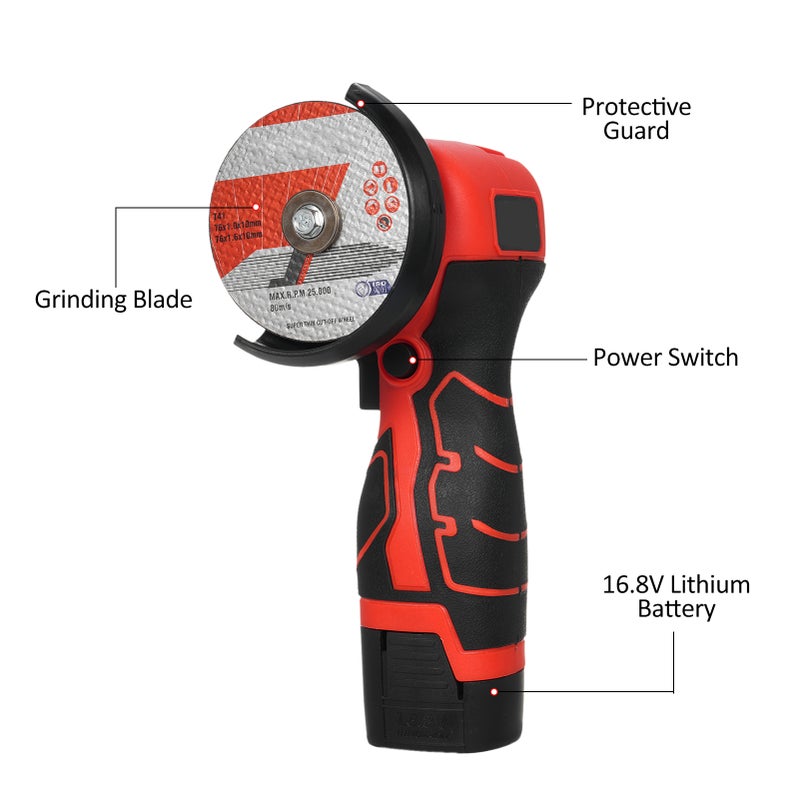 Cordless Angle Grinder: 16.8V 2000mAh Battery, 7000Rpm High Speed - Thickened Protection Cover, Ergonomic Anti-Slip Handle for Indoor Outdoor Decoration, Property & Equipment Maintenance - Image 3
