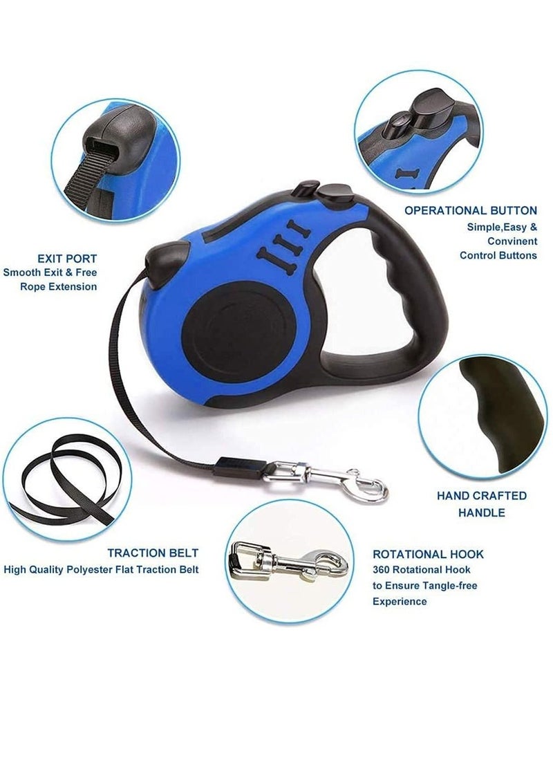 Generic - Retractable Dog Leash, Pet Walking Leash With Anti-slip Handle, Strong Nylon Tape, Tangle-free,One-handed One Button Lock & Release, Suitable For Small/Medium Dog Or Cat (16 ft) - Image 1