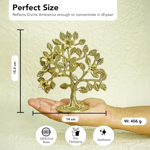 Ekhasa 100% Pure Brass Kalpavriksha Tree (6 Inch, 400 g) for Home Decor Living Room Puja | Big kalpvriksh Showpiece for Fengshui Vasthu | Antique Tree of Life Good Luck Gift for Marriage House Opening - Image 3