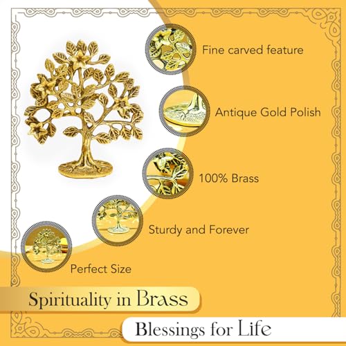 Ekhasa 100% Pure Brass Kalpavriksha Tree (6 Inch, 400 g) for Home Decor Living Room Puja | Big kalpvriksh Showpiece for Fengshui Vasthu | Antique Tree of Life Good Luck Gift for Marriage House Opening - Image 4