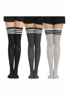 NIBEMINENT Pair Of 3 Pairs Striped Thigh High Tights Multicolour  - Image 1
