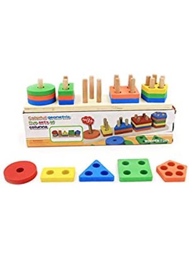 Generic Puzzle early education five sets of columns  baby geometric intelligence board  shape pair building blocks toys 