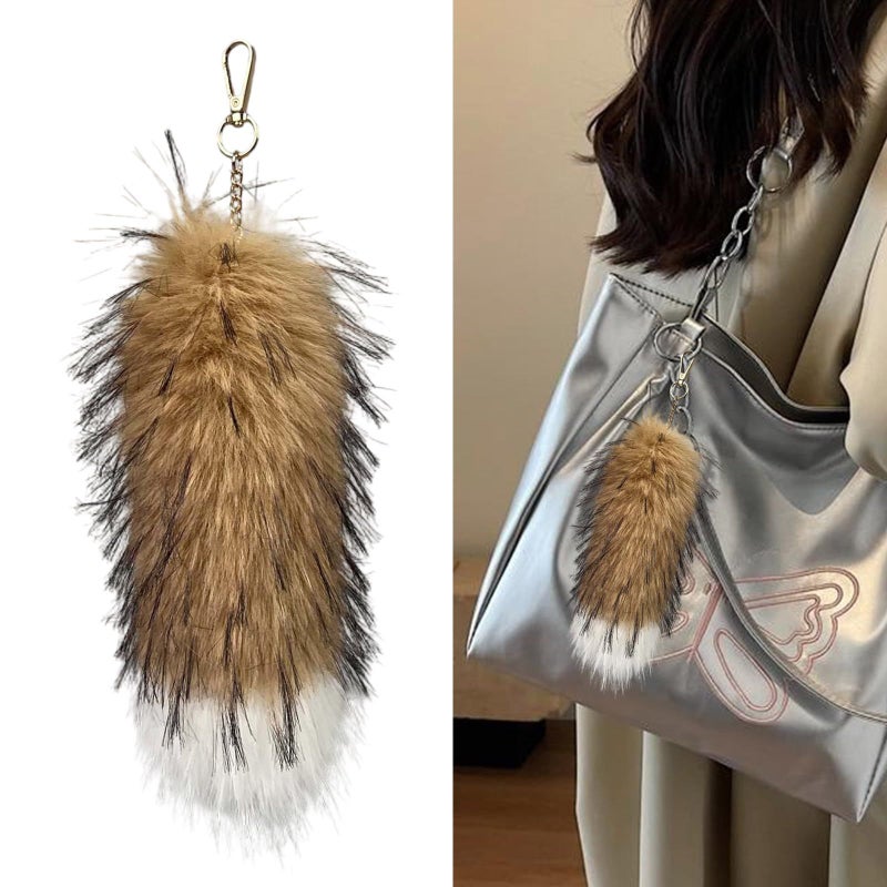 Long Black Faux Fur Keychain Animal Tail Bag Charm Soft Pendant Car Decoration - Image 3