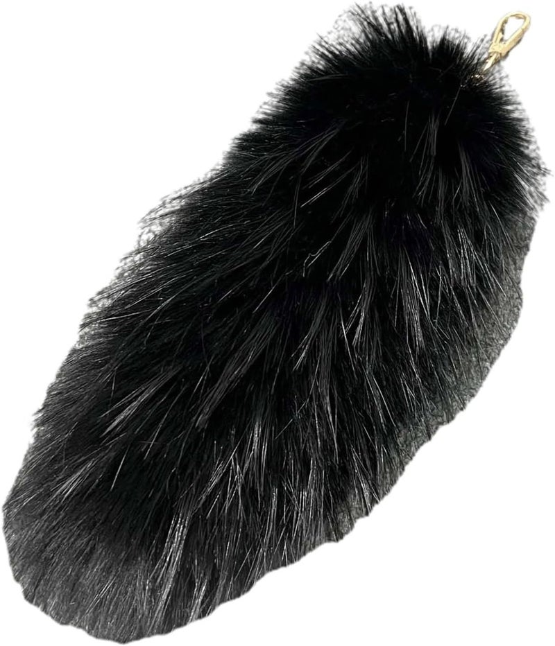 Long Black Faux Fur Keychain Animal Tail Bag Charm Soft Pendant Car Decoration - Image 1