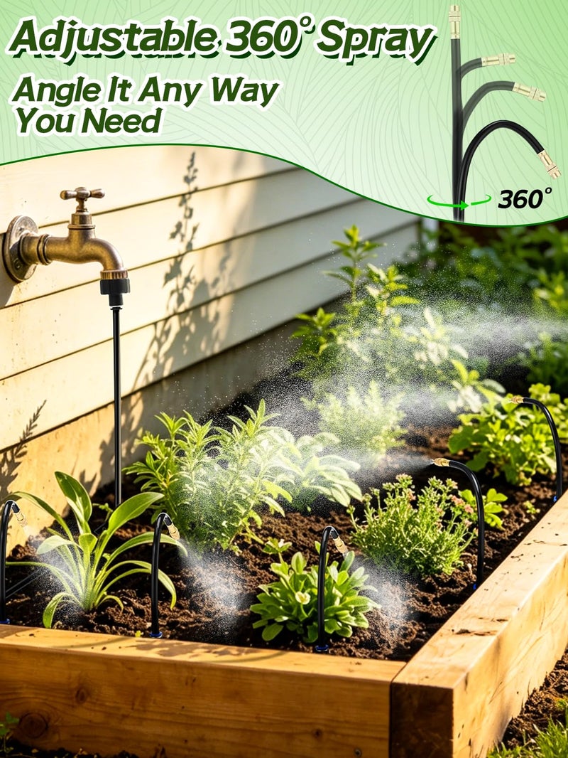 Beeplove 49ft Drip Irrigation System - Includes 15pcs 360° Adjustable Copper Nozzles, 5/16" PE Tubing, 1/2" & 3/4" Faucet Adapters, Automatic Garden Watering Sprinkler System Kit for Raised Bed Plants Lawn - Image 3