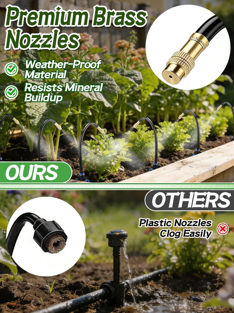 Beeplove 49ft Drip Irrigation System - Includes 15pcs 360° Adjustable Copper Nozzles, 5/16" PE Tubing, 1/2" & 3/4" Faucet Adapters, Automatic Garden Watering Sprinkler System Kit for Raised Bed Plants Lawn - Image 4