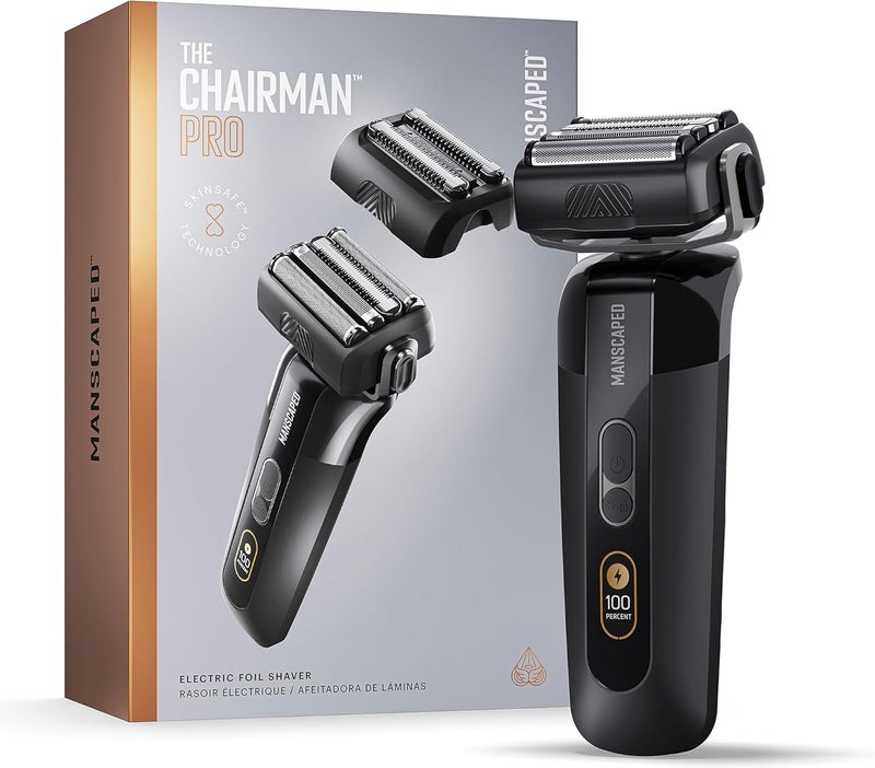 manscaped MANSCAPED The Chairman PRO Mens Foil Shaver  Two Interchangeable Blade Heads SkinSafe FourBlade Foil  Stubble Trimmer Electric Face Shaver USBC Wireless Compatible Charging Gentle on Neck