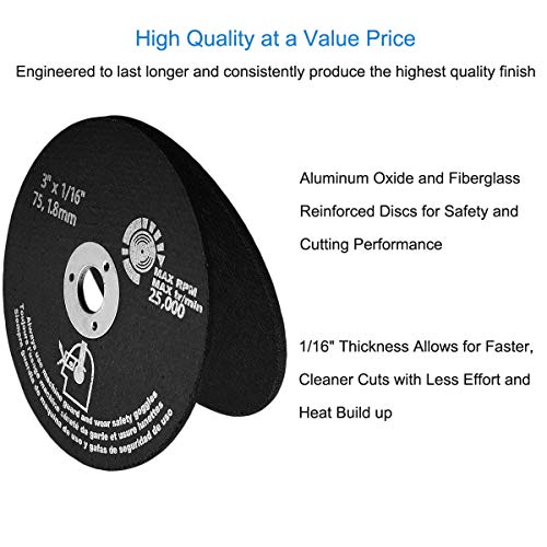 M-jump 10 PCS CUT OFF WHEELS 3" x 1/16" x 3/8" - For Cutting All Steel and Ferrous Metals.10-Pack - Image 3