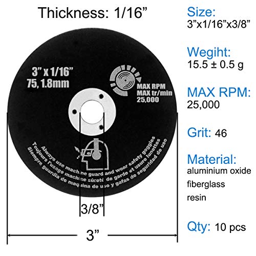M-jump 10 PCS CUT OFF WHEELS 3" x 1/16" x 3/8" - For Cutting All Steel and Ferrous Metals.10-Pack - Image 2