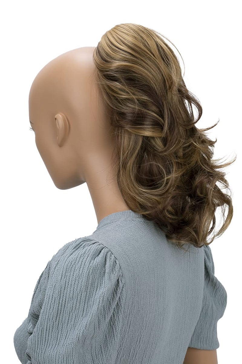 CAISHA 14 Wavy Clip On Ponytail With Butterfly Clip Hairpiece Heatresistant Synthetic Fibres Blond Brown Mix H95
