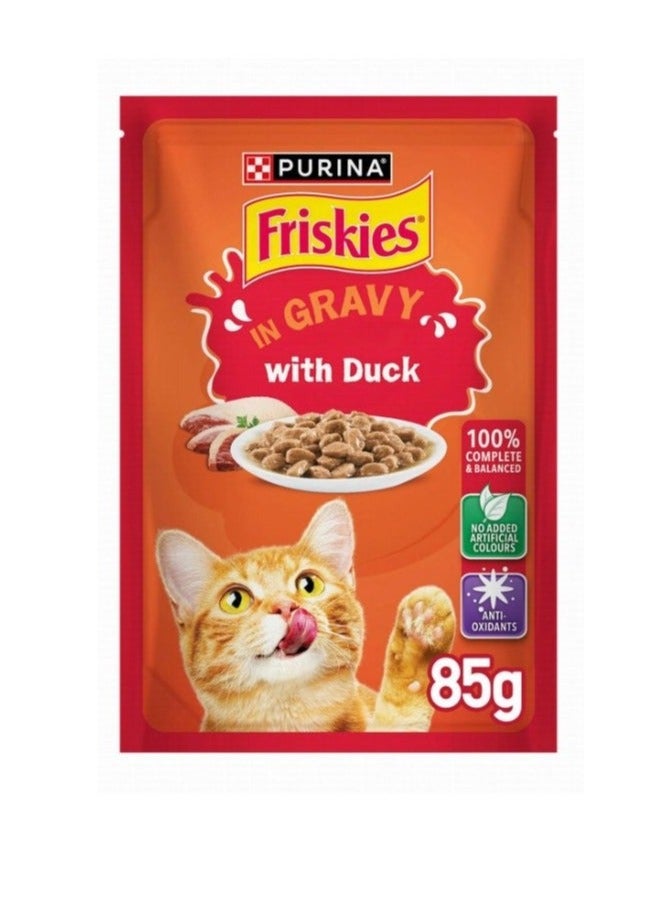 بورينا فريسكيس طعام رطب للقطط بقطع البط في المرق – عبوة 85 جرام