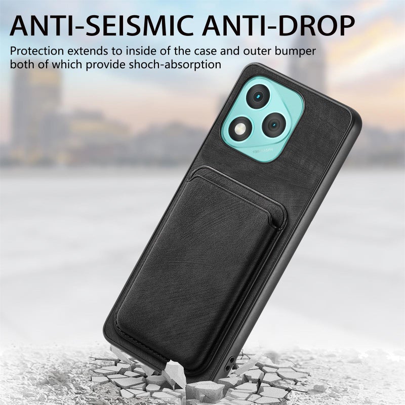 HuHa Case Cover For Honor 400 Lite Global Retro Leather Card Bag Magnetic Phone Case(Black) - Image 4