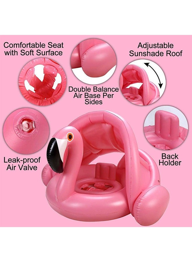 حلقة سباحة للأطفال على شكل فلامنغو مع مظلة وحامل خلفي وأجنحة هوائية، عوامة قابلة للنفخ مع واقي من الشمس للأطفال من سن 1-6 سنوات - Image 3