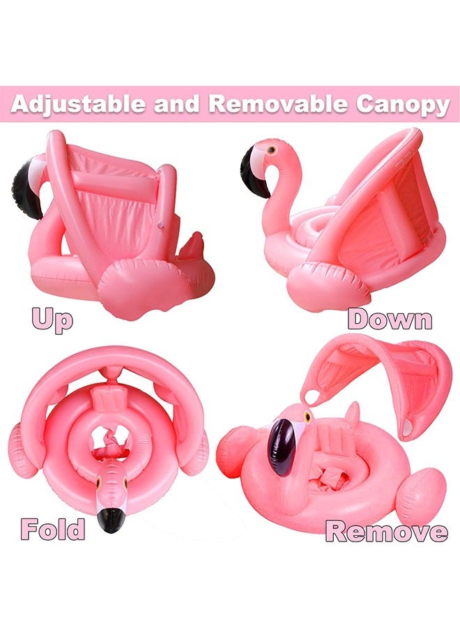 حلقة سباحة للأطفال على شكل فلامنغو مع مظلة وحامل خلفي وأجنحة هوائية، عوامة قابلة للنفخ مع واقي من الشمس للأطفال من سن 1-6 سنوات - Image 5