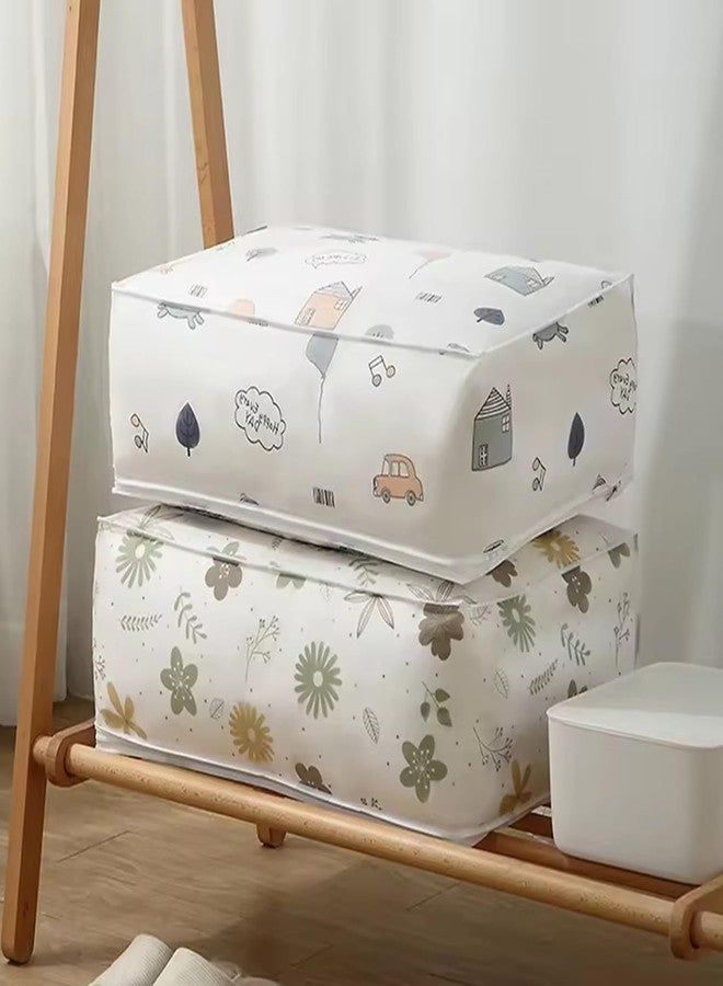FORKLS Under-Bed Storage Bags | Large Foldable Organizers for Quilts & Blankets & Bedding | Dustproof Fabric with Zipper Closure | Space-Saving Solution for Wardrobes (Color Print May Vary)-Set of 2 - Image 3