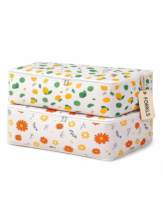 FORKLS Under-Bed Storage Bags | Large Foldable Organizers for Quilts & Blankets & Bedding | Dustproof Fabric with Zipper Closure | Space-Saving Solution for Wardrobes (Color Print May Vary)-Set of 2 - Image 1