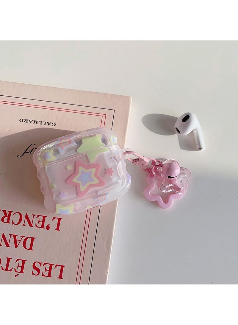 عام متوافق مع AirPods Pro، حقيبة شفافة ناعمة من TPU مقاومة للصدمات بتصميم إطار أمواج لطيف ونمط نجوم مع سلسلة مفاتيح Belstar. مثالية للفتيات والنساء. - Image 2