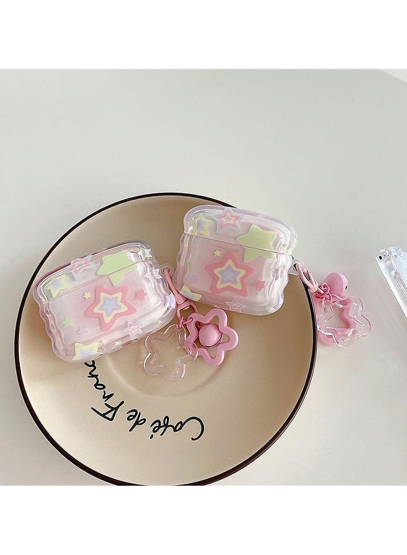 عام متوافق مع AirPods Pro، حقيبة شفافة ناعمة من TPU مقاومة للصدمات بتصميم إطار أمواج لطيف ونمط نجوم مع سلسلة مفاتيح Belstar. مثالية للفتيات والنساء. - Image 3