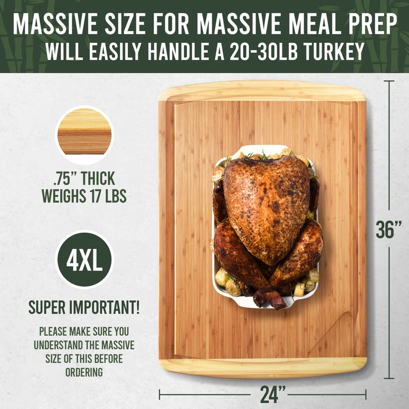 GREENER CHEF 36 x 24 Inch Extra Large Bamboo Cutting Board with Lifetime Replacements â€“ 4XL Butcher Block, Oversized Carving & Charcuterie Board, Stovetop Cover for Kitchen Counter Space - Image 2