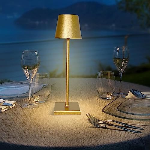 Xergy Portable Metal Desk Lamp - 3 Color Touch Control, USB Rechargeable, 3-Level Brightness, Room Decor, Bedside Light, Night Light, Dining Room (Gold) - LED - Image 2