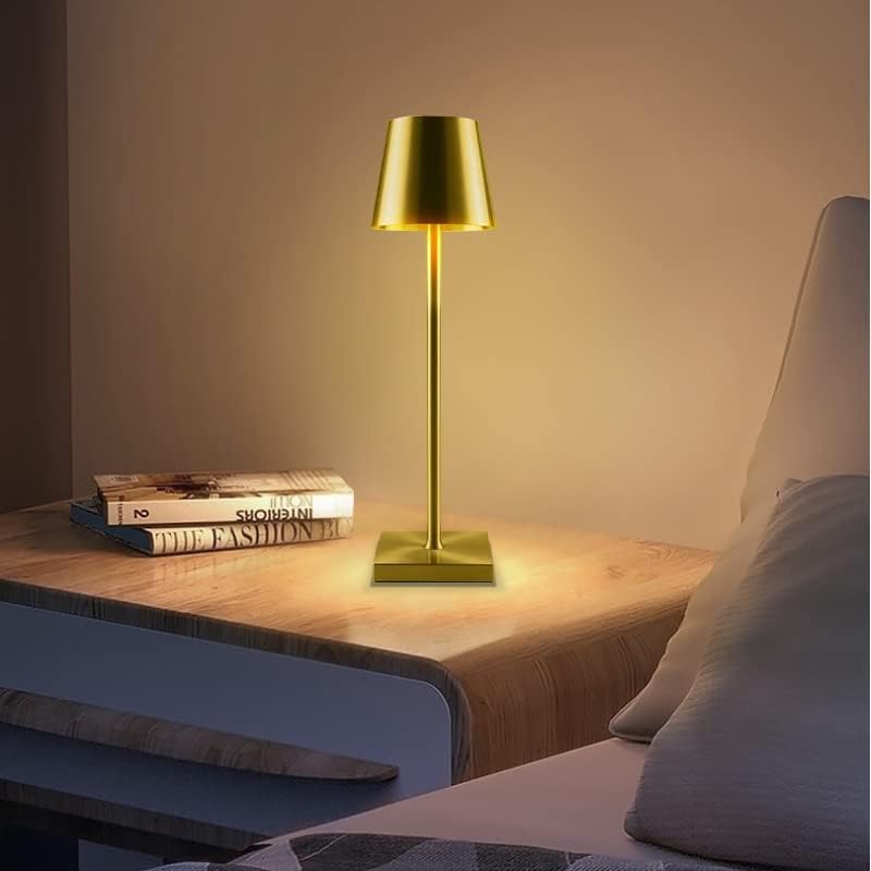 Xergy Portable Metal Desk Lamp - 3 Color Touch Control, USB Rechargeable, 3-Level Brightness, Room Decor, Bedside Light, Night Light, Dining Room (Gold) - LED - Image 3
