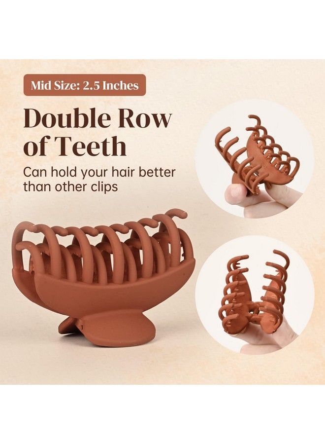 DEEKA 4 Pcs Double Row Teeth Hair Claw Clips 2.5" Medium Hair Clips For Thin Hair Small Matte Clips Short Fine Hair Accessories For Women And Girls Black Brown - Image 3