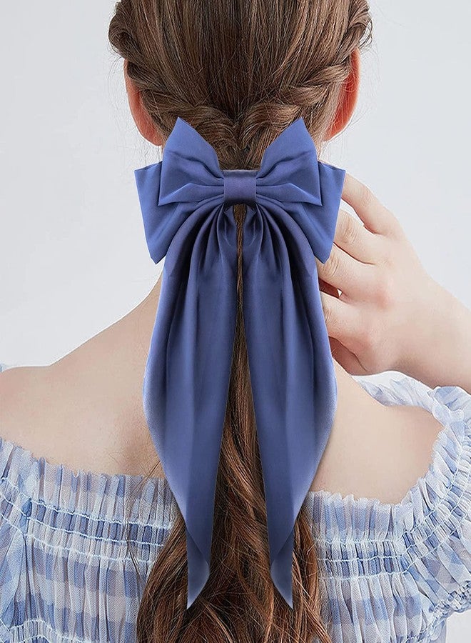 STAR WORK Women Big Bow Barrettes Girl's Satin Hair clips Long Ribbon Hair Pins Accessories For Party (DARK BLUE) - Image 5