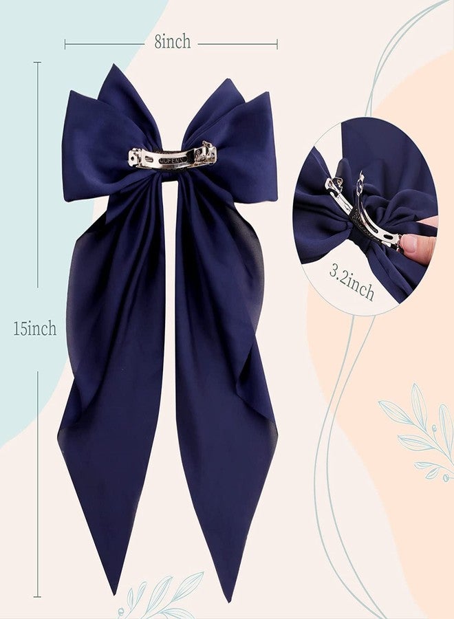 STAR WORK Women Big Bow Barrettes Girl's Satin Hair clips Long Ribbon Hair Pins Accessories For Party (DARK BLUE) - Image 3