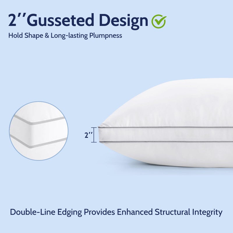 ROUMEA Pillows Queen Size Set of 2, Gusseted Bed Pillows for Sleeping 2 Pack, Luxury Hotel Quality, Supportive Queen Pillow with Soft Down Alternative for Back Stomach Side Sleepers, Machine Washable - Image 4