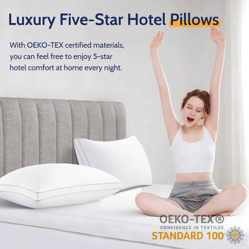 ROUMEA Pillows Queen Size Set of 2, Gusseted Bed Pillows for Sleeping 2 Pack, Luxury Hotel Quality, Supportive Queen Pillow with Soft Down Alternative for Back Stomach Side Sleepers, Machine Washable - Image 3