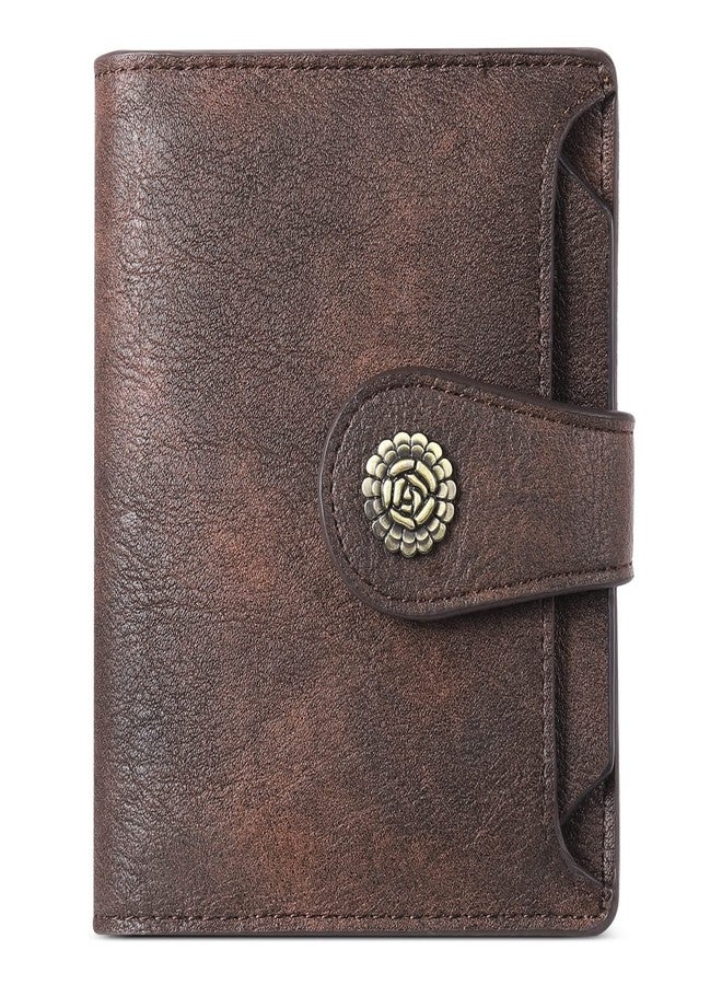 CLUCI Small Wallets for Women RFID Blocking Leather Trifold Compact Credit Card Holder with ID Window Ladies Zipper Coin Purse Coffee - Image 1