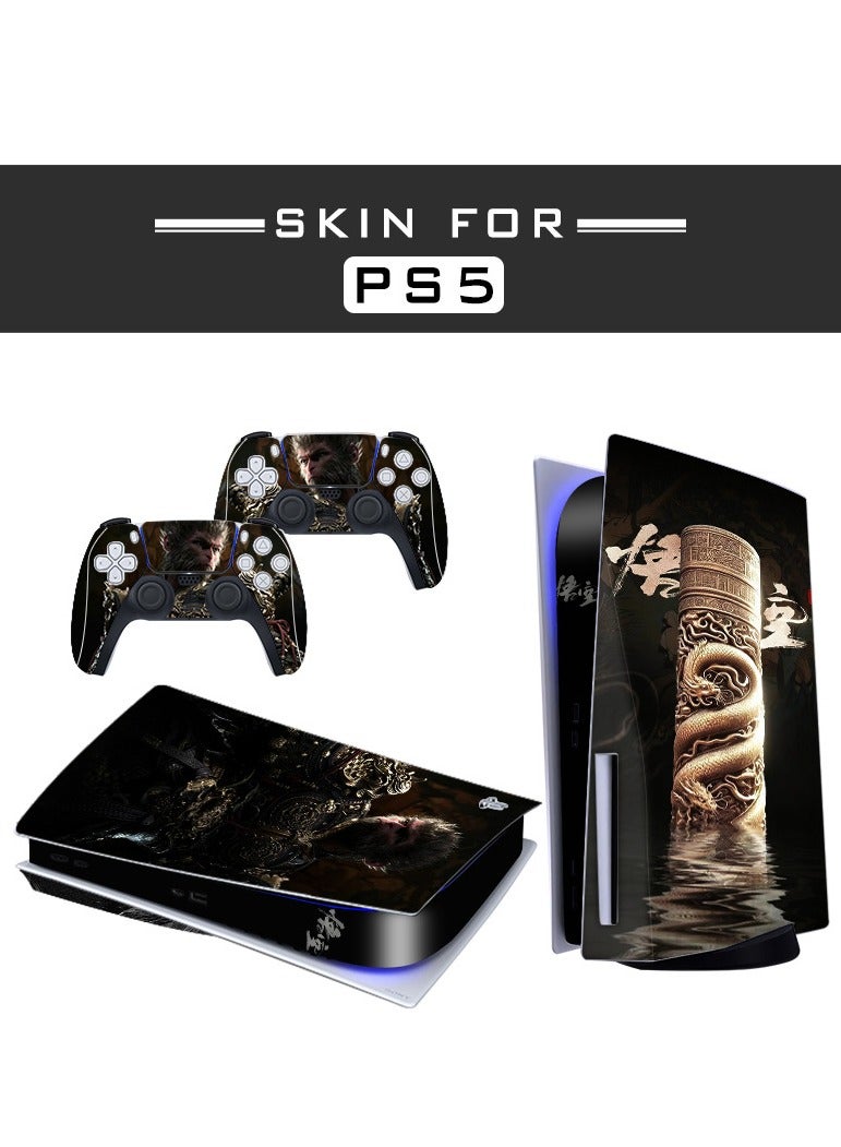 Black Sun Wu Kong Style Decal Skin for PS5 Digital, Whole Body Vinyl Sticker Cover for Play station 5 Console and Controller - Waterproof, No Bubble, Including 2 Controller Skins and Console Skin 