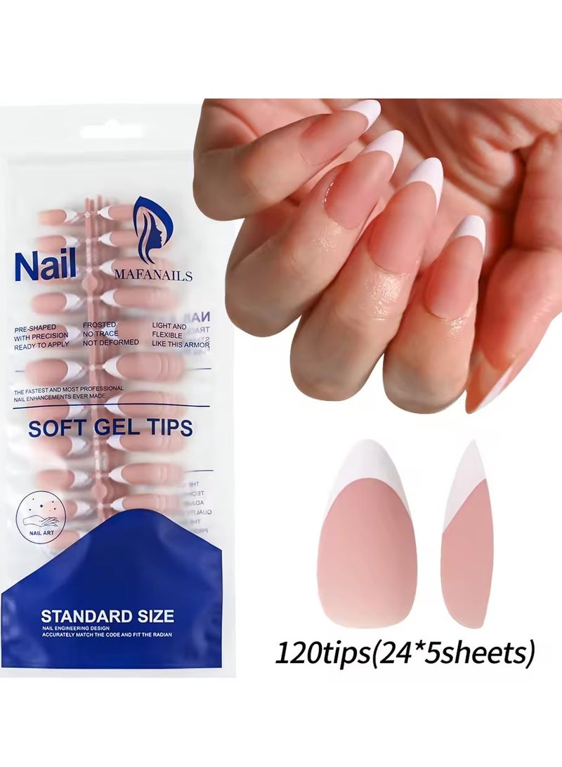 French Almond Shape False Nails, 12 Sizes Glossy Full Cover Artificial Nails, Acrylic Nails for Nail Extension for Professional Salons and Home Nail Art, 120pcs, Pink